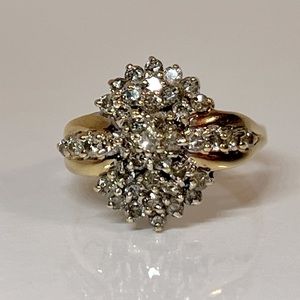 Gorgeous Vintage 10K Yellow Gold Diamond Water Fall Cluster Ring Size 5